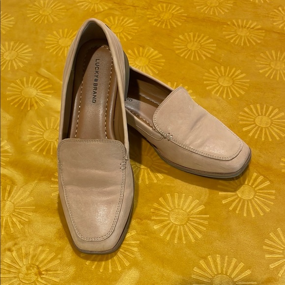 Lucky Brand Tan Leather Loafers Square Toe Stacked Heel - Picture 3 of 9